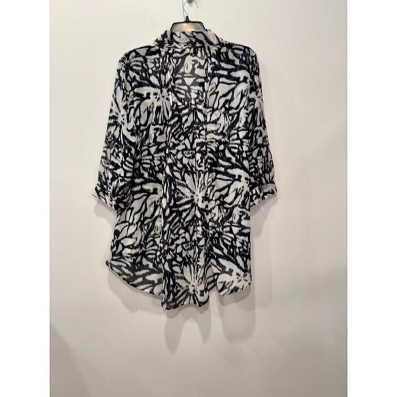 Soft Surroundings Size PL Semi Sheer Black White Tunic Blouse Cover Up - Picture 9 of 10